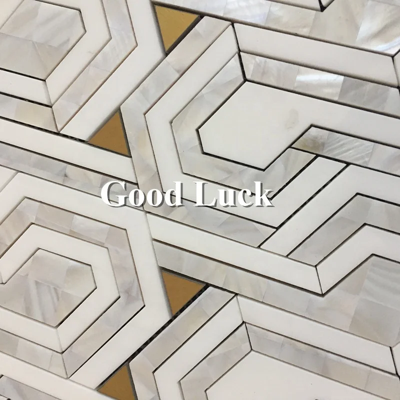 Nature Shell Mix Brass and Marble Waterjet Mosaic Tiles for Wall Decoration