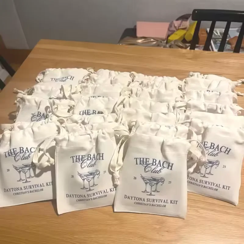 Personalize Customized logo Recycled Natural Canvas Cotton Drawstring Bag Pouch Small Muslin White Cloth Double String Bag manufacture