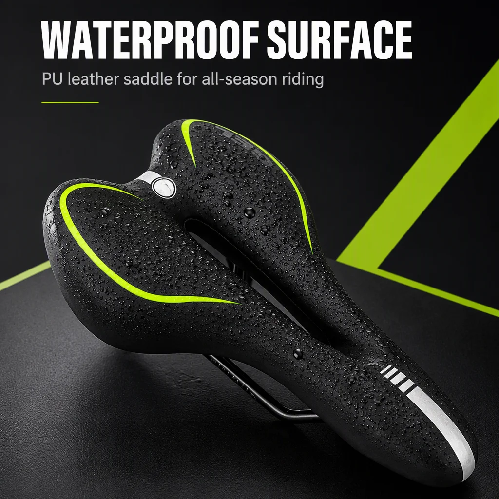 Waterproof GEL MTB Bicycle Saddle Comfortable PU Leather Ventilation Feature Simple Style Unisex Adults All Seasons KONO