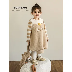 YOEHYAUL D4303 Cute Sleeveless Children's Winter Fleece Dress Kids Thick Causal Dress for Girl