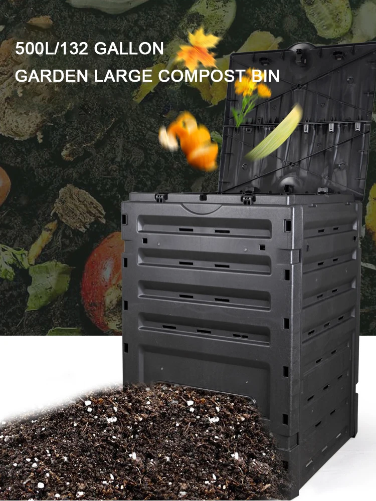 500l Large Compost Bin Lightweight Bpa Free Snapon Top Lid Aeration