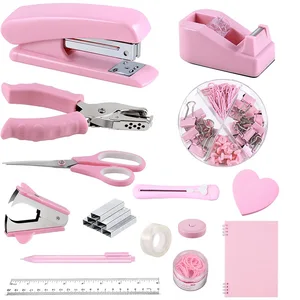 Customized Pink Office Stationery Set Wholesale Multi-Functional Manual Binding Combining Stapler Scissors Book