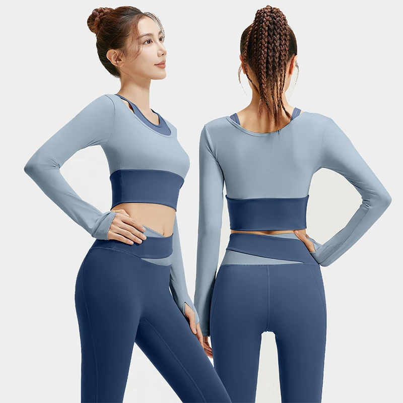 Spring and Autumn Fake Two-piece Yoga Clothes Suit Wear-Free Bra Sports Suit General Training Workout Clothes