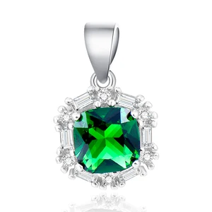 Classic 925 Sterling Silver Jewelry Pendants Aaa Crystal Luxury Green Emerald Pendant