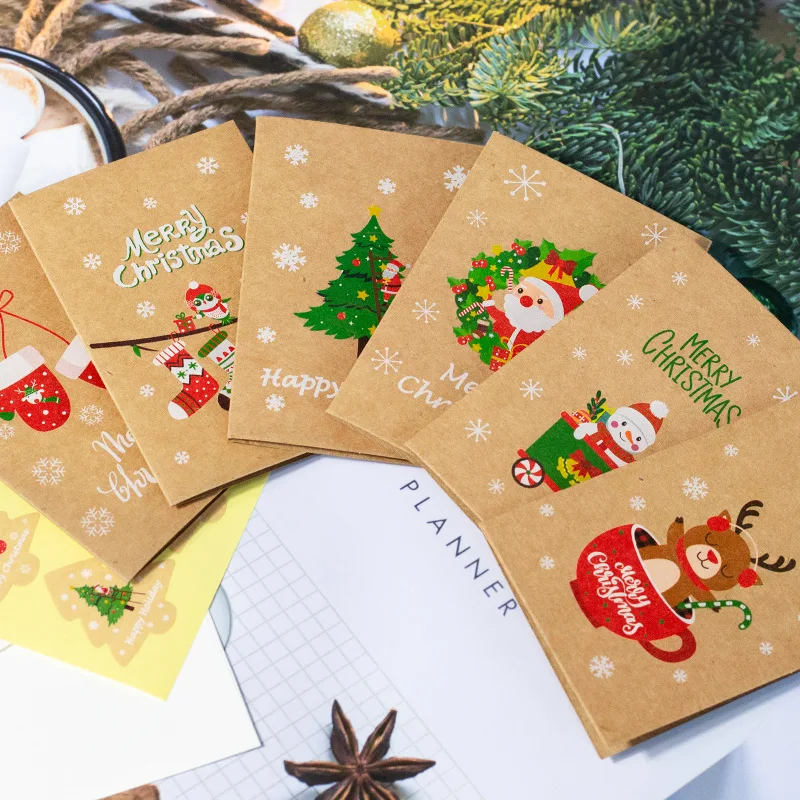 High Quality 6pcs/set Blank Kraft Paper Greeting Cards Folding Thank You Card With Envelopes And Sticker For Wedding Christmas manufacture