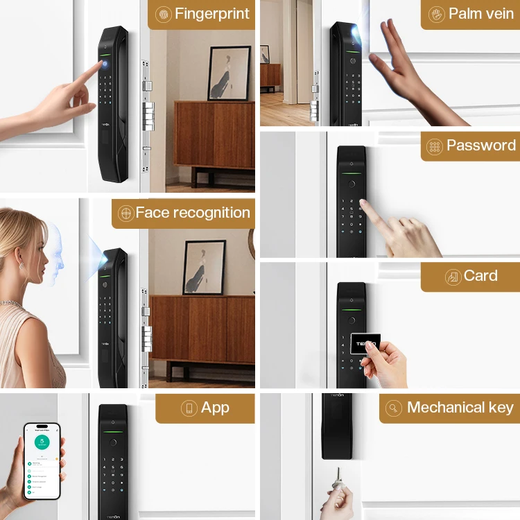Security Intelligent Biometric Fingerprint Door Lock Electronic Password Waterproof Outdoor 3D Face Recognition Smart Door Lock