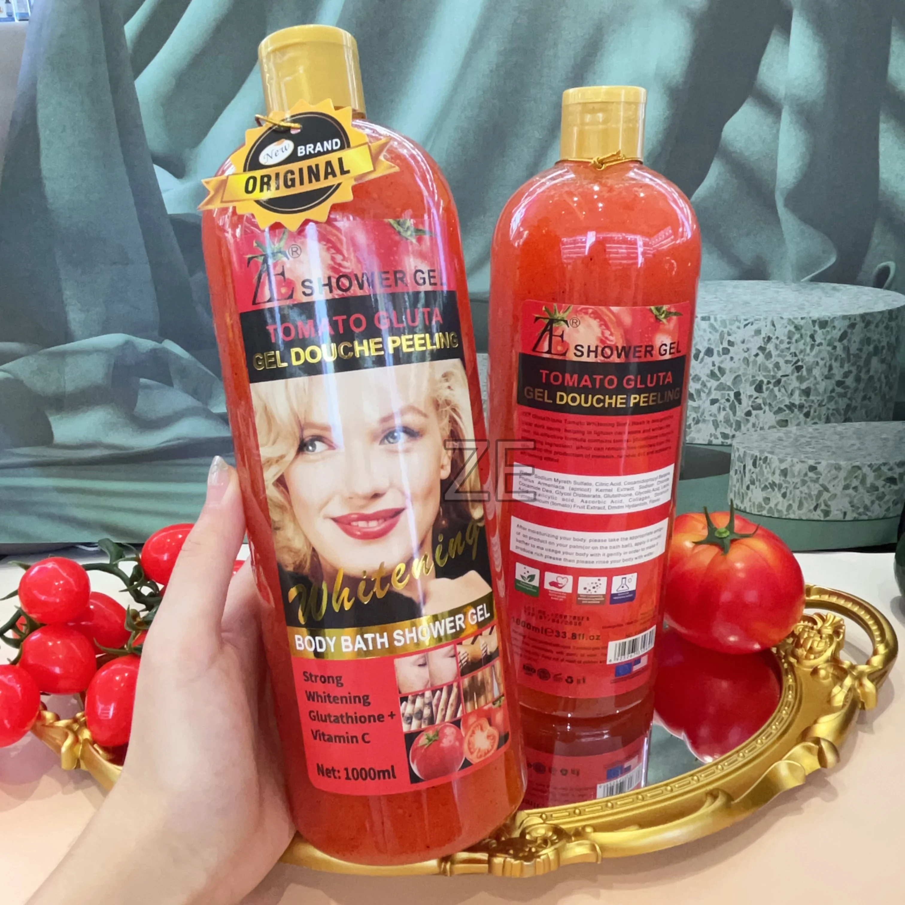 Hot ZE Tomato Gluta Whitening Shower Gel Corrects Dull Skincare GEL DOUCHE  Anti-Vergéture Bubbles Moisturizing Skin Body Wash