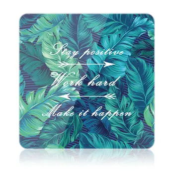 Palm Leaf Office Glass Mouse Pad with Laptop for Computer and Keyboard Gaming Table