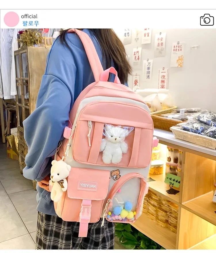 Hotselling Custom High Quality Girl Backpack Cute College 5-piece Set Girl Backpack School Bag Student Backpack Set