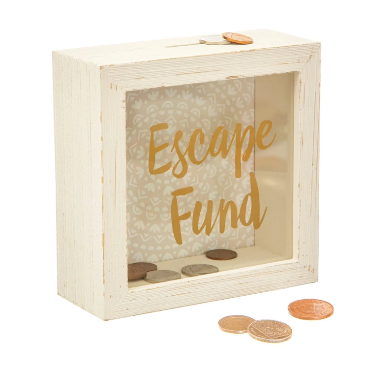 Customized 3D Shadow Box Frame Plain Printed Wood Glass Money Bank Saving Box with Piggy Home Decor and Storage Usage