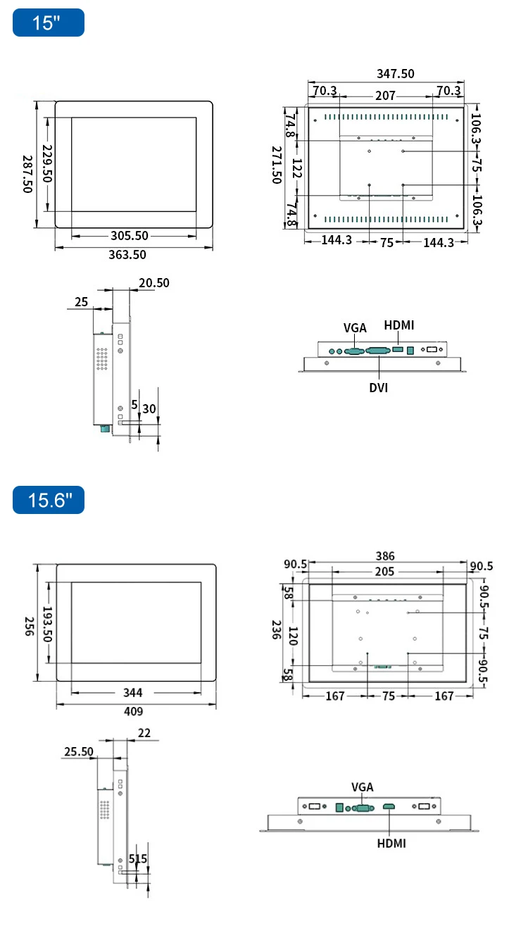 18.5 / 18 Inch VESA Wall Mounted Touch Screen Metal Embedded Touchscreen Industrial Monitor LED Display