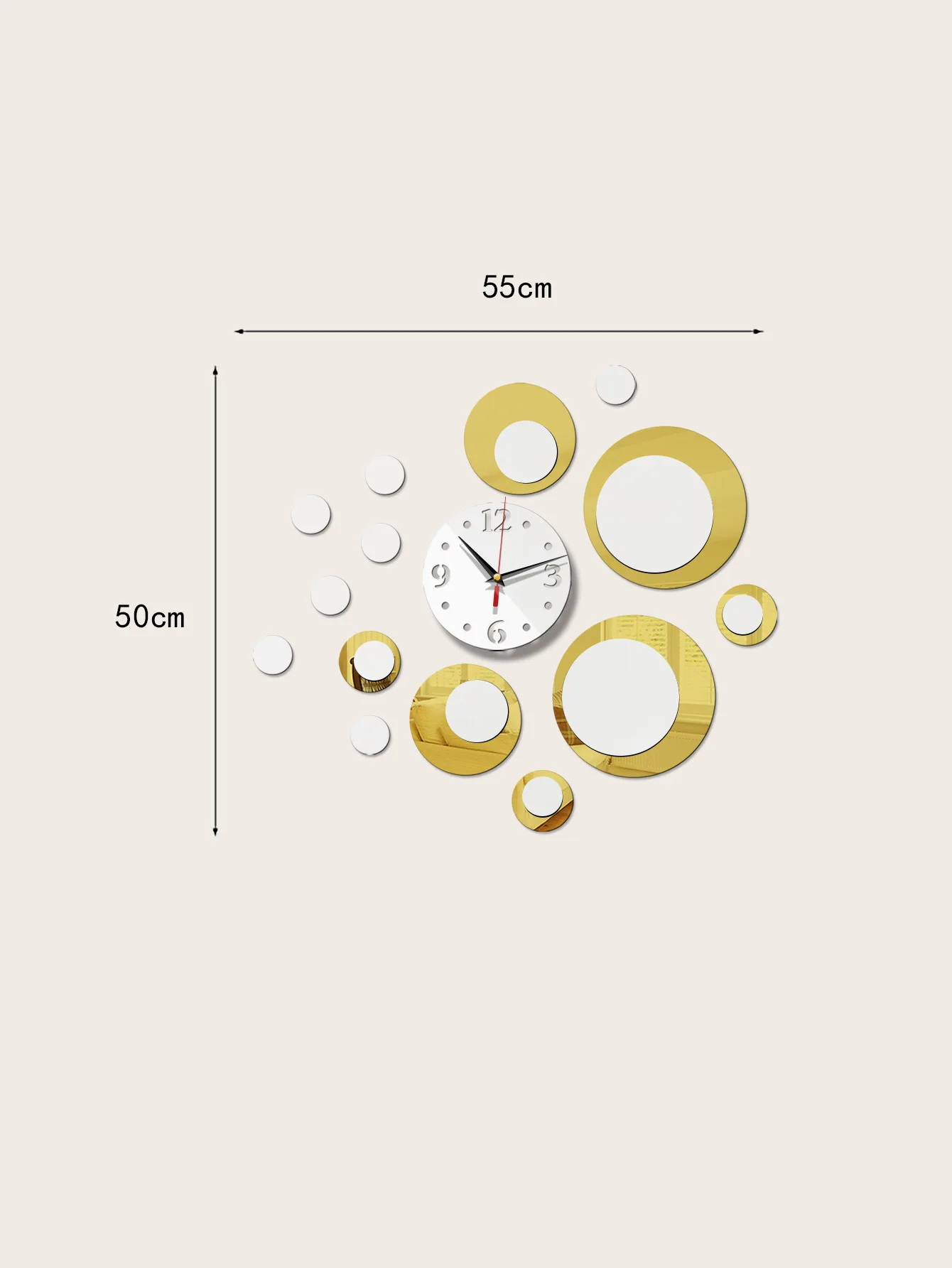 Cadran Horloge Rond Chiffres Romains 25cm - Autocollant Miroir Acrylique DIY