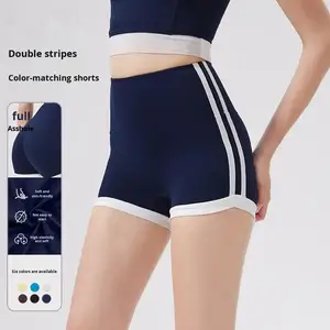 Wholesale Women's Summer High-Waisted Quick-Drying Yoga Shorts Color-Block Stretchy Gym Running Shorts with Elastic Waist