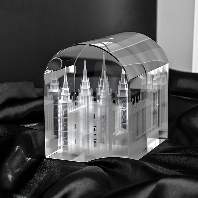 product wholesale custom 3d laser engraved glass crystal crafts paperweight laser engraver building model door shape k9 crystal cube-10