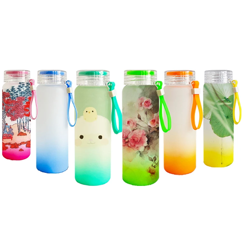 Sublimation ombré frosted glass water bottle (500ml)