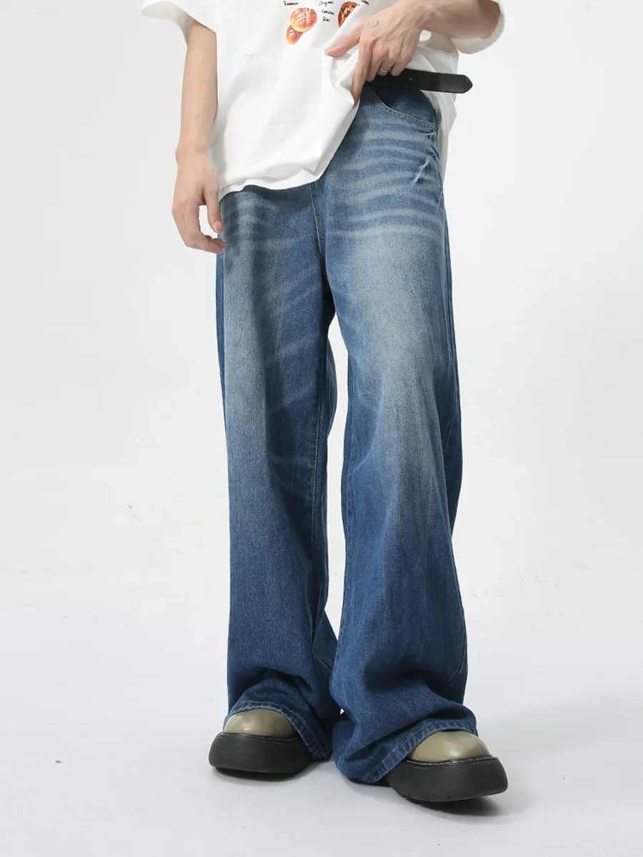 Pantaloni in denim da uomo larghi e dritti, neri, lavati, a gamba larga o lunghi, larghi, per uomo_voghion.com