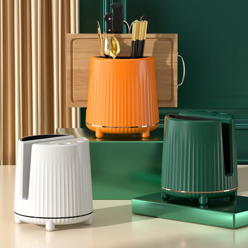 Оптовая продажа Лидер продаж удобный многофункциональный инструмент для хранения кухонных принадлежностей вращающийся пластиковый держатель ножей кухонный