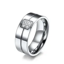 Fashion Jewelry 8mm Silver Stainless Steel Rings for Men Zircon Titanium Steel Ring Fine Jewelry Inlay Rhinestone Couple Ring