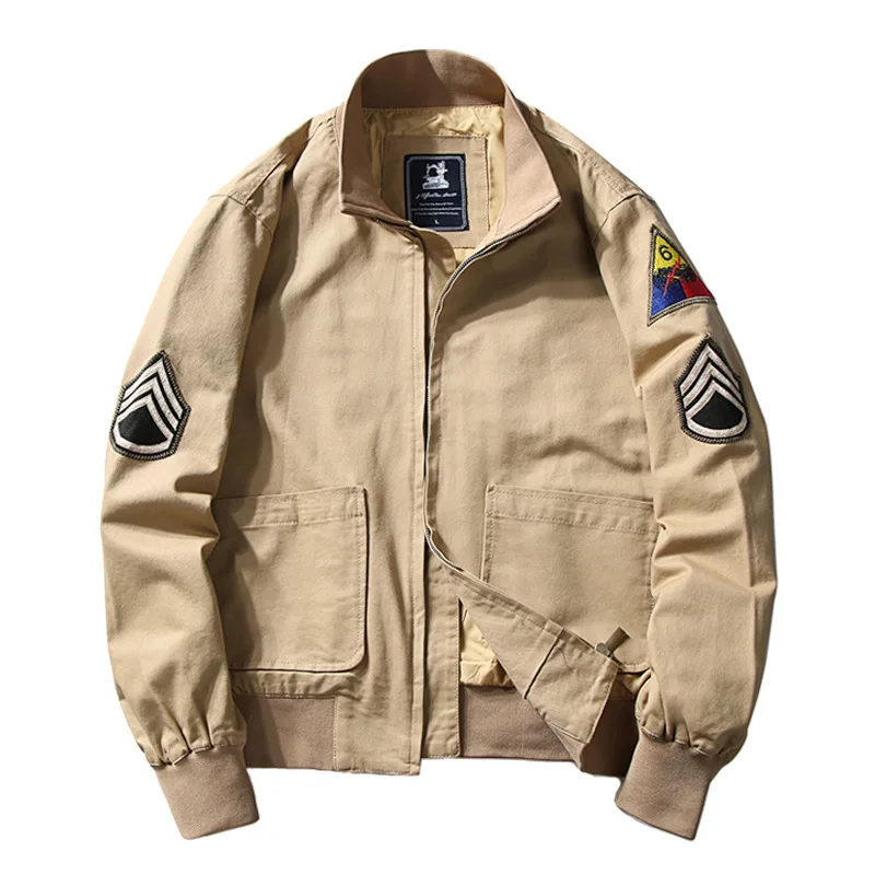 Brad Pitt Fury WW2 Tanker Khaki Spring Cotton Bomber Jacket Lightweight  Men's Cotton Tanker Jacket