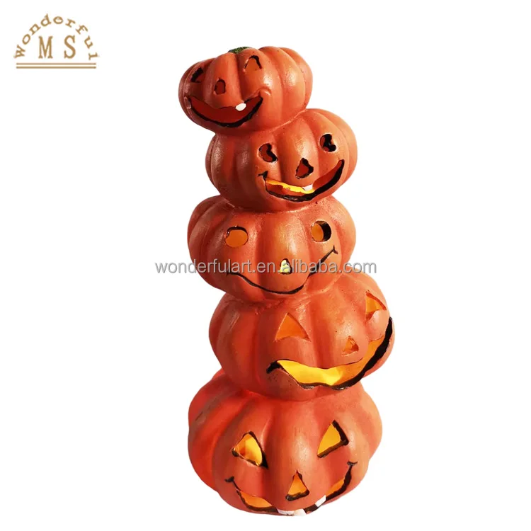 Customized resin poly stone pumpkin candle holder gift tea light holder lamp for Halloween and Ghost Festival home decoration