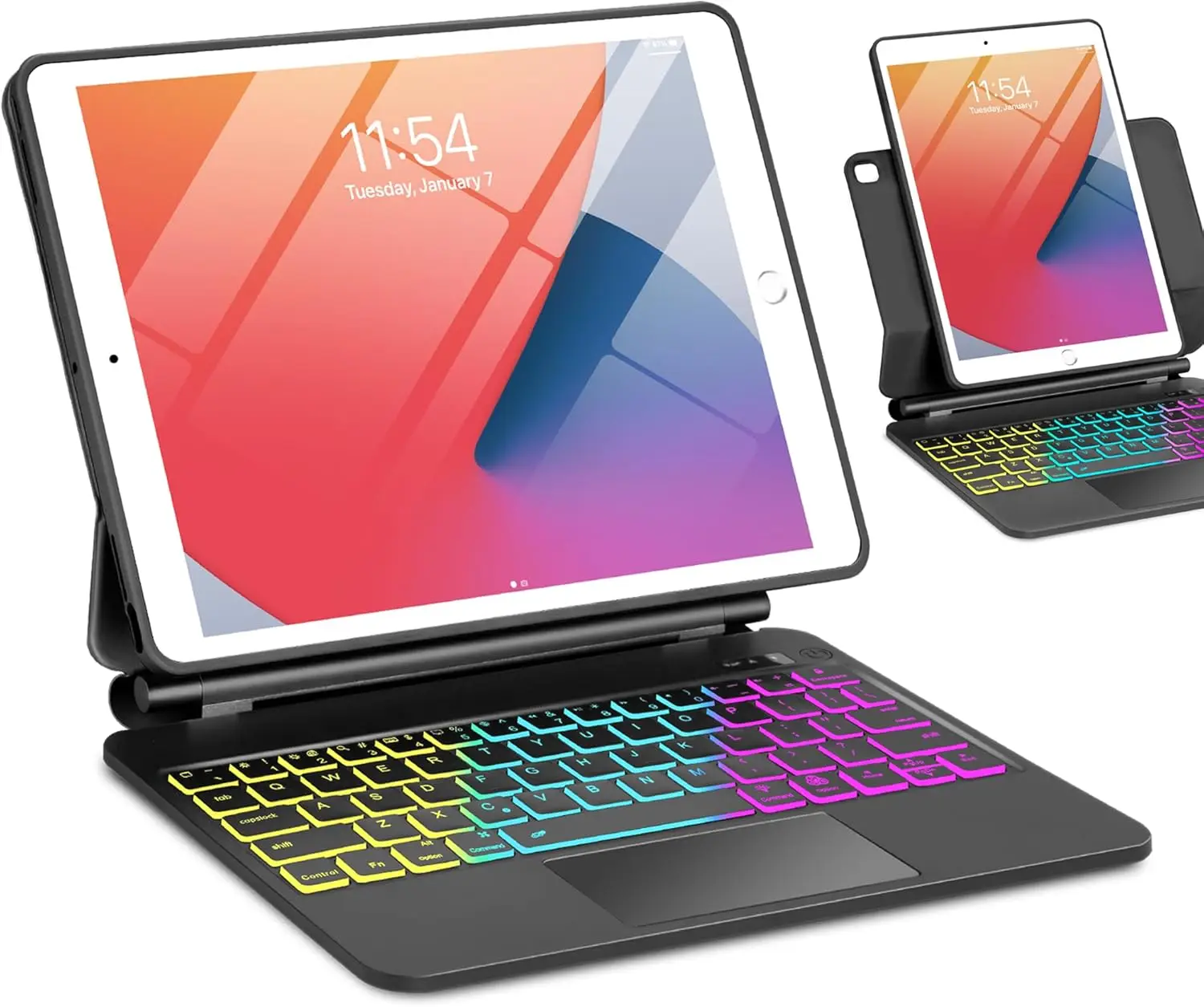 For iPad 10.2 Inch (9th/8th/7th Gen) Keyboard Case with Trackpad RGB Backlit Keys & Cantilever Magnetic Stand