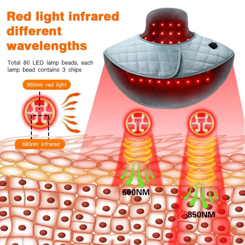 RedThera 24W 100Leds Infrared Red Light Therapy Shoulder and Neck Wrap Pads for Home Use