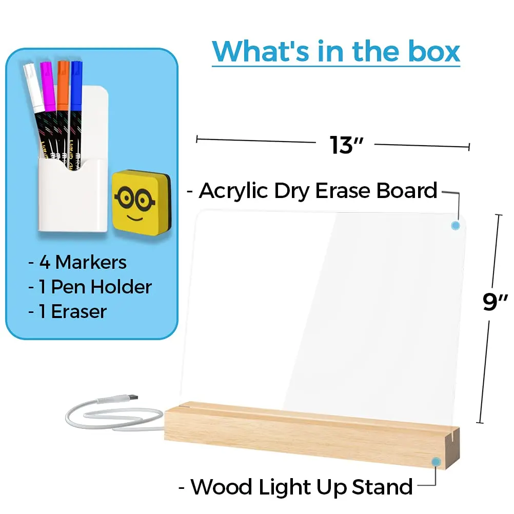 Acrylic LED Memo Board Portable Mini Luminous Note Board for Students Creative Erasable Whiteboard