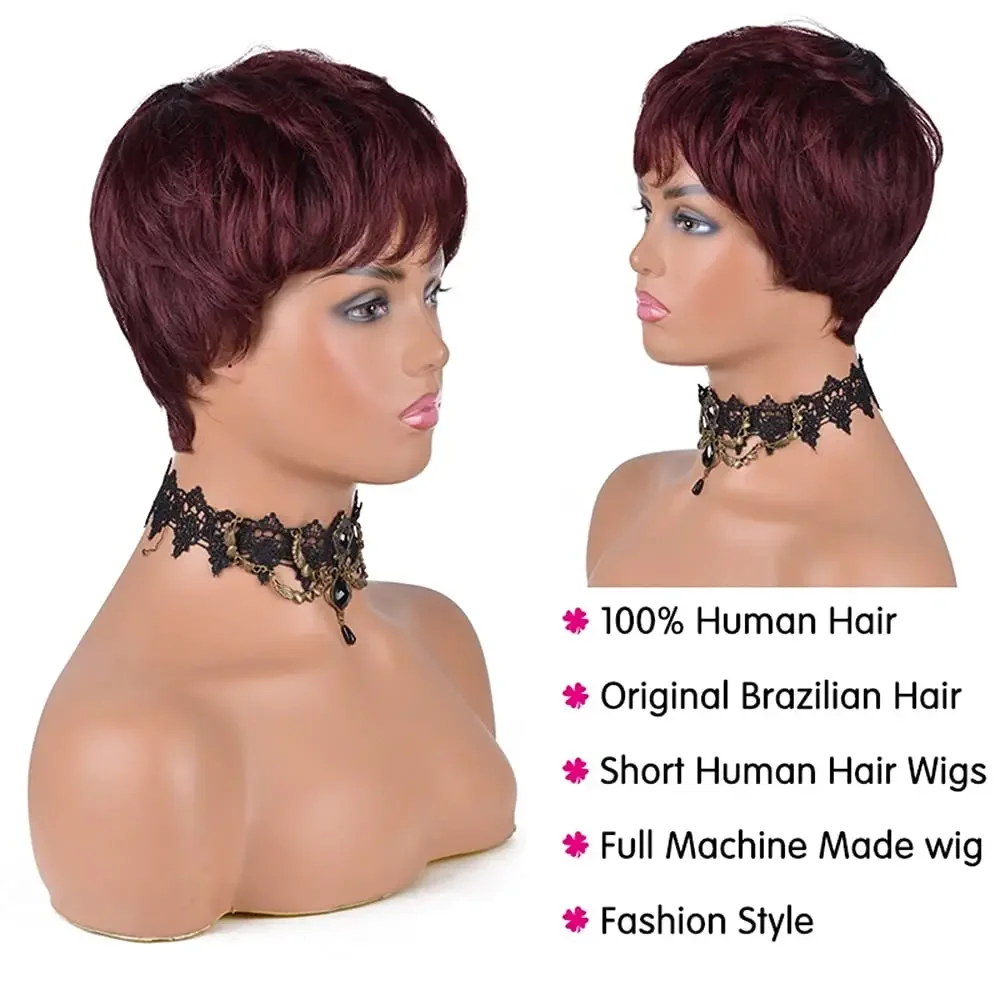 Short Brazilian Remy Human Hair Pixie Cut Bob Wigs for Women 99J.1B_voghion.com