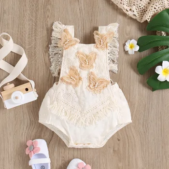 Children's clothing short climbing lace mesh lace-up embroidered climbing jumpsuit baby romper