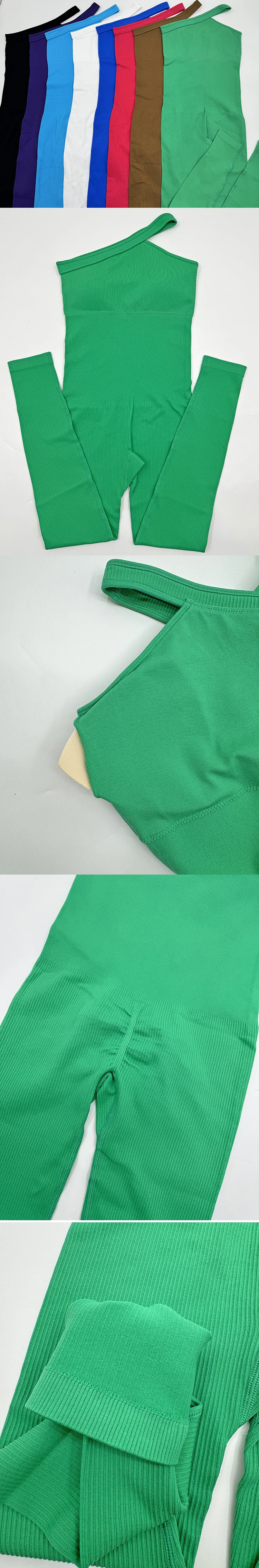 Women Bodysuit Gym Romper One Shoulder Sports Seamless Ribbed One Piece