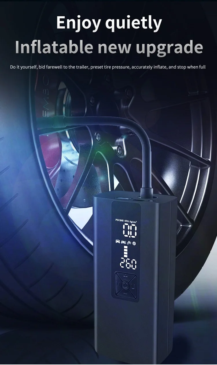 YP003 Best Selling Wireless Smart Tire Inflators Lightweight Electric Fast Pumping Portable Air Pump with 8000mAh