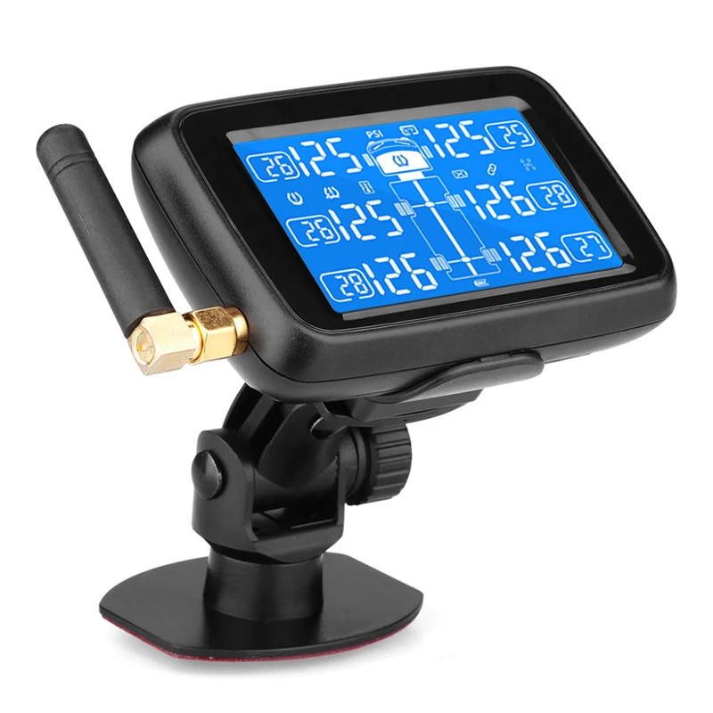 TPMS Avutrel Per Camion E Camper | Monitor Pressione 6 Ruote, Ricarica Solare/USB, 5 Allarmi, Sensori IPX7