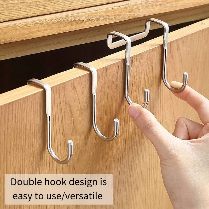 Hook Stainless Steel S-type Hook Free punching 304 Kitchen Cabinet Door double S novelty hooks wholesale