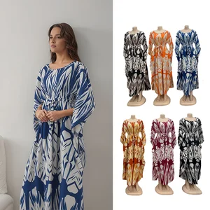 Wholesale New Fashion Casual Summer Round Neck Printed Women Loose Fashion Long Sleeve Dress