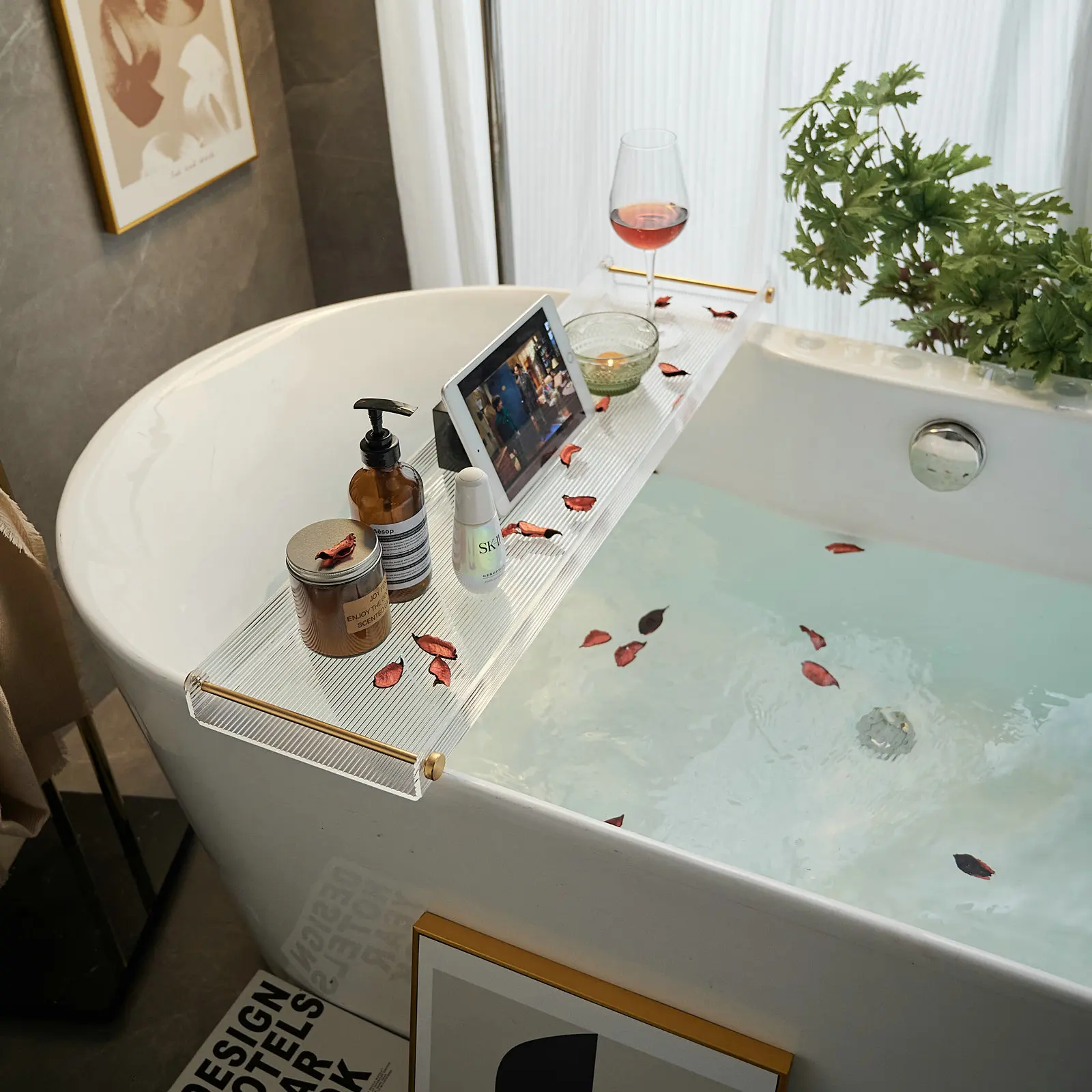 Beelee Transparent Acrylic Bathtub Caddy Tray Shower Bath Tub Shelf ...