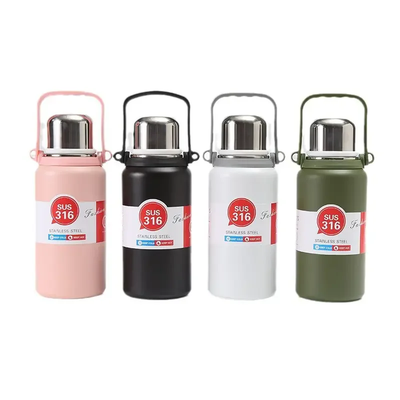 Customized Logo Reusable Gym Sport Metal Bottles Stainless Steel Vacuum Flasks Thermel Water Bottle Cup with Handle