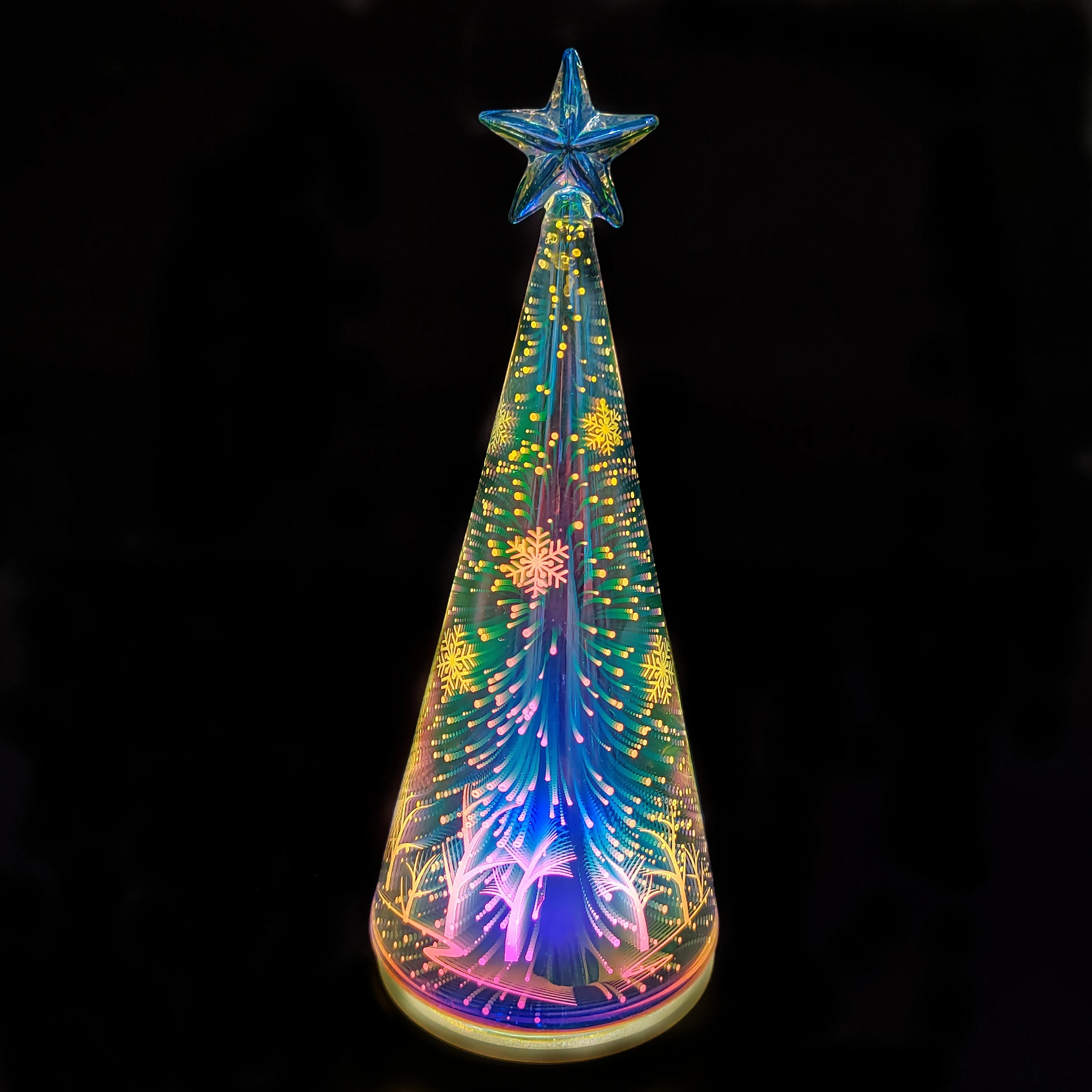 Battery powered decorative 3D handblown glass Christmas tree novel products manufacture