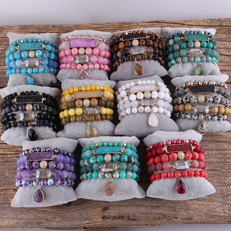 Set 3 Braccialetti In Pietre Naturali - Perle 4mm, 6mm E 8mm - Elastici, Unisex, In Elegante Scatola Regalo - 2