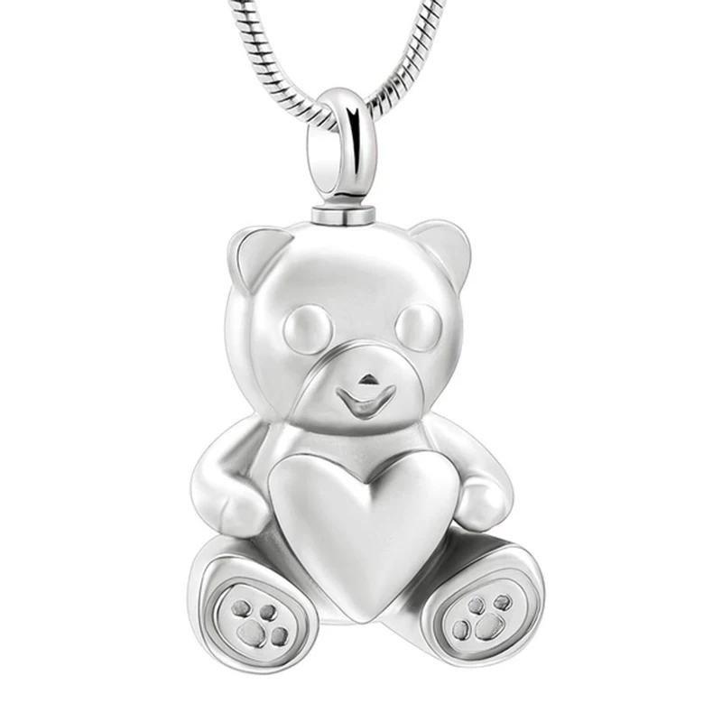 Stainless Steel Teddy Bear Pet Urn Pendant Memorial Ash Keepsake Cremation Jewelry Necklace for Ashes Locket Necklaces