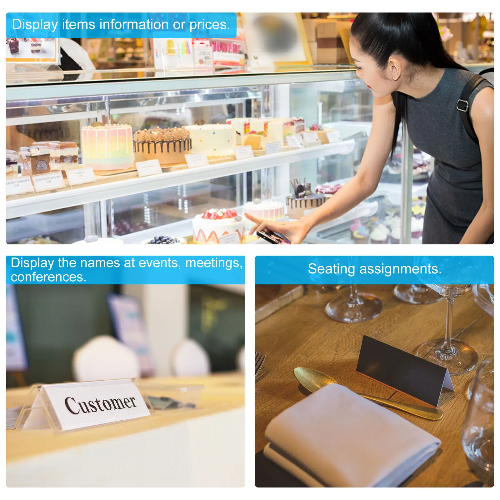 Custom Transparent Seating Assignments Acrylic Tent  Name Plate Hot Bending Triangle Conference Card Holder