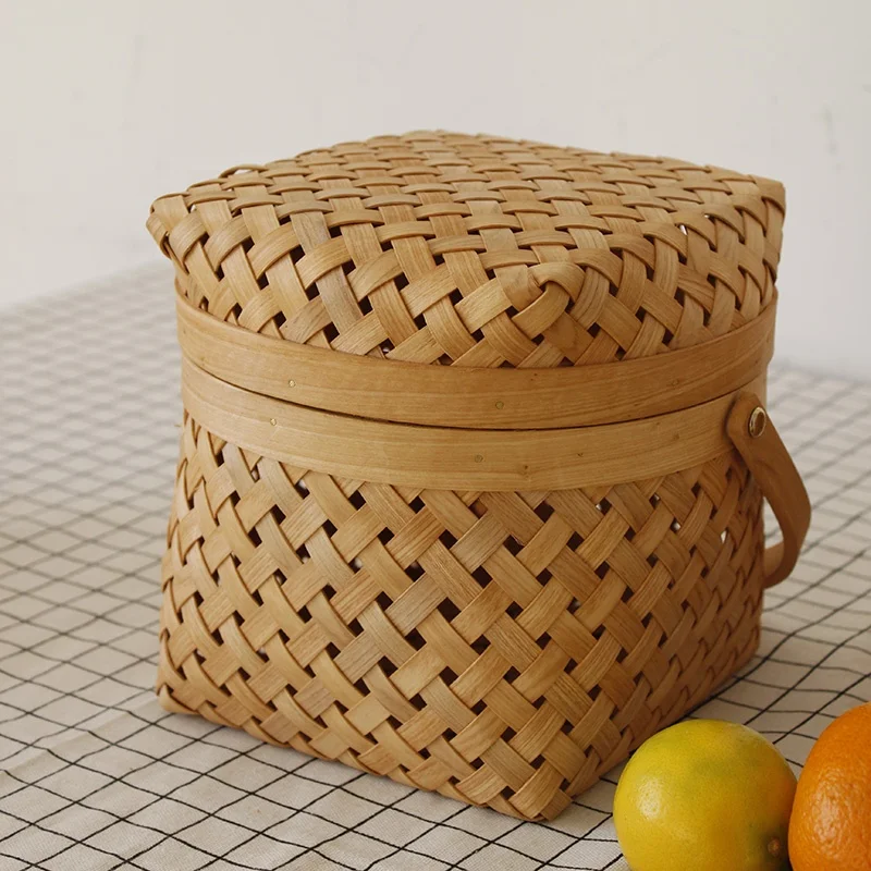 Honey Woodchip Weave Basket With Handle Buy Natural Woodchip Storage