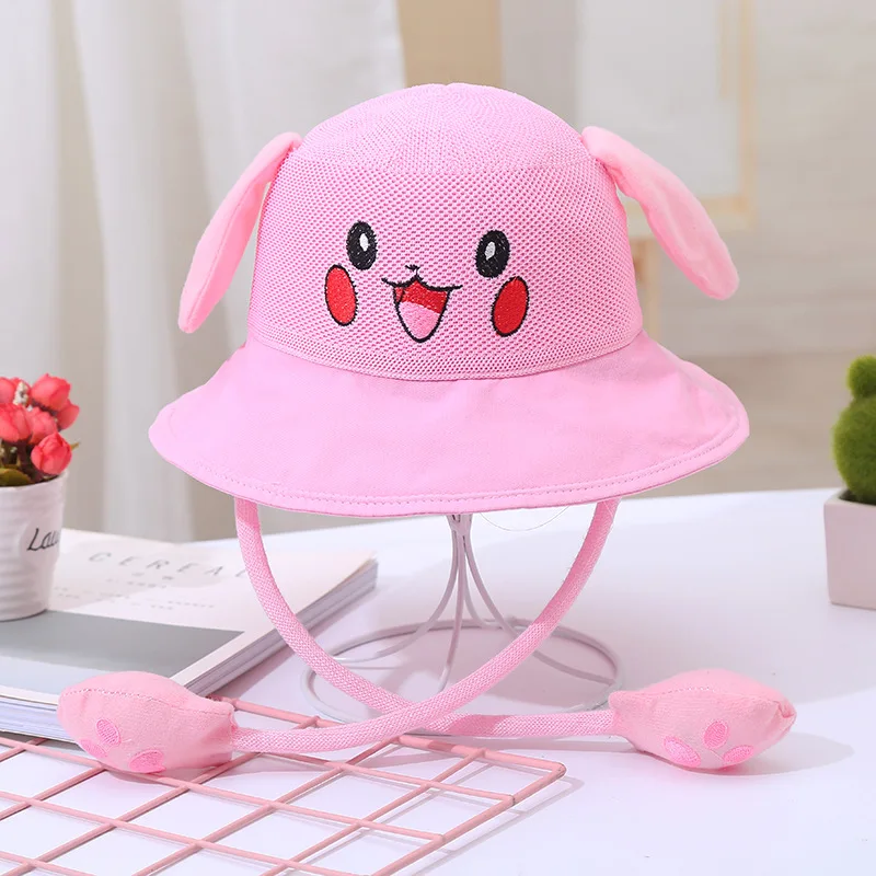 Spring and Summer Rabbit Moving Ears Bucket Hats Sunshade Protection Knitted Cotton Bucket Hat