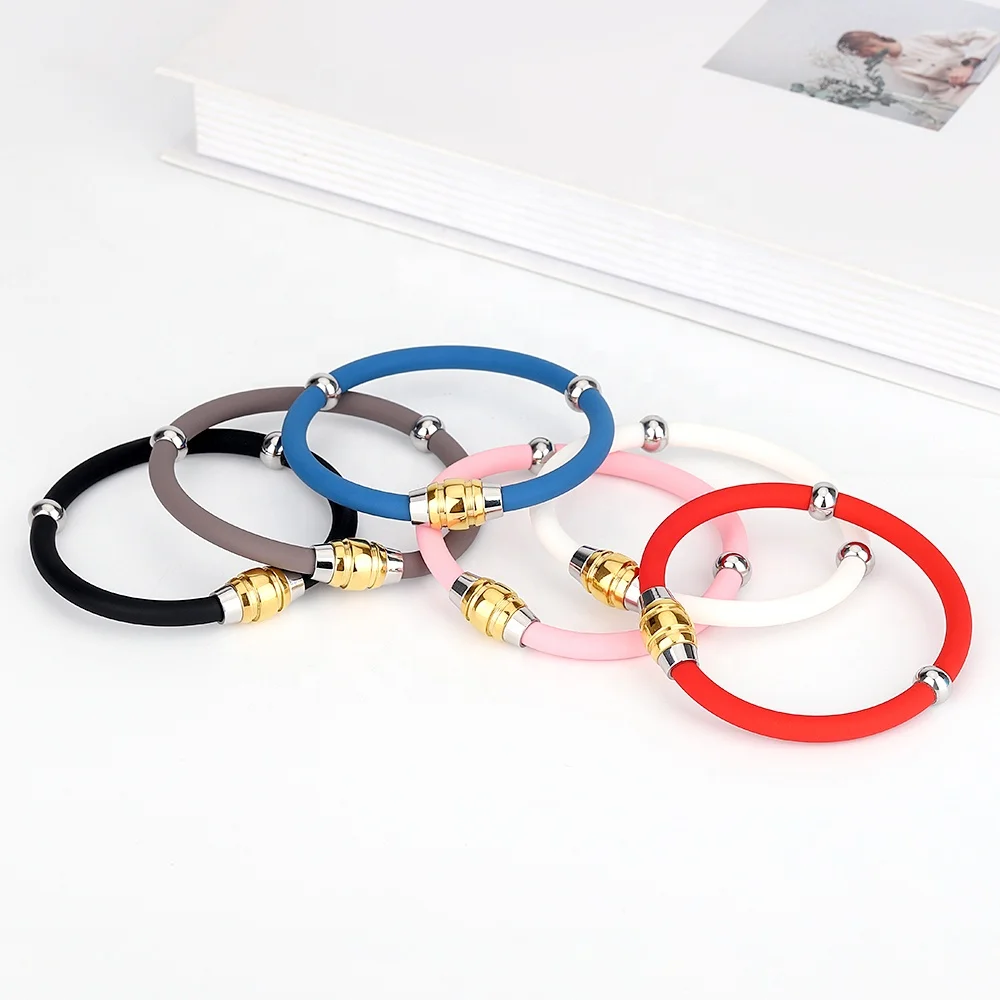 New Style Stainless Steel Silicone Rubber Anti-static Bracelet Wireless  Magnet Negative Ion Energy Bracelet for Men and Women