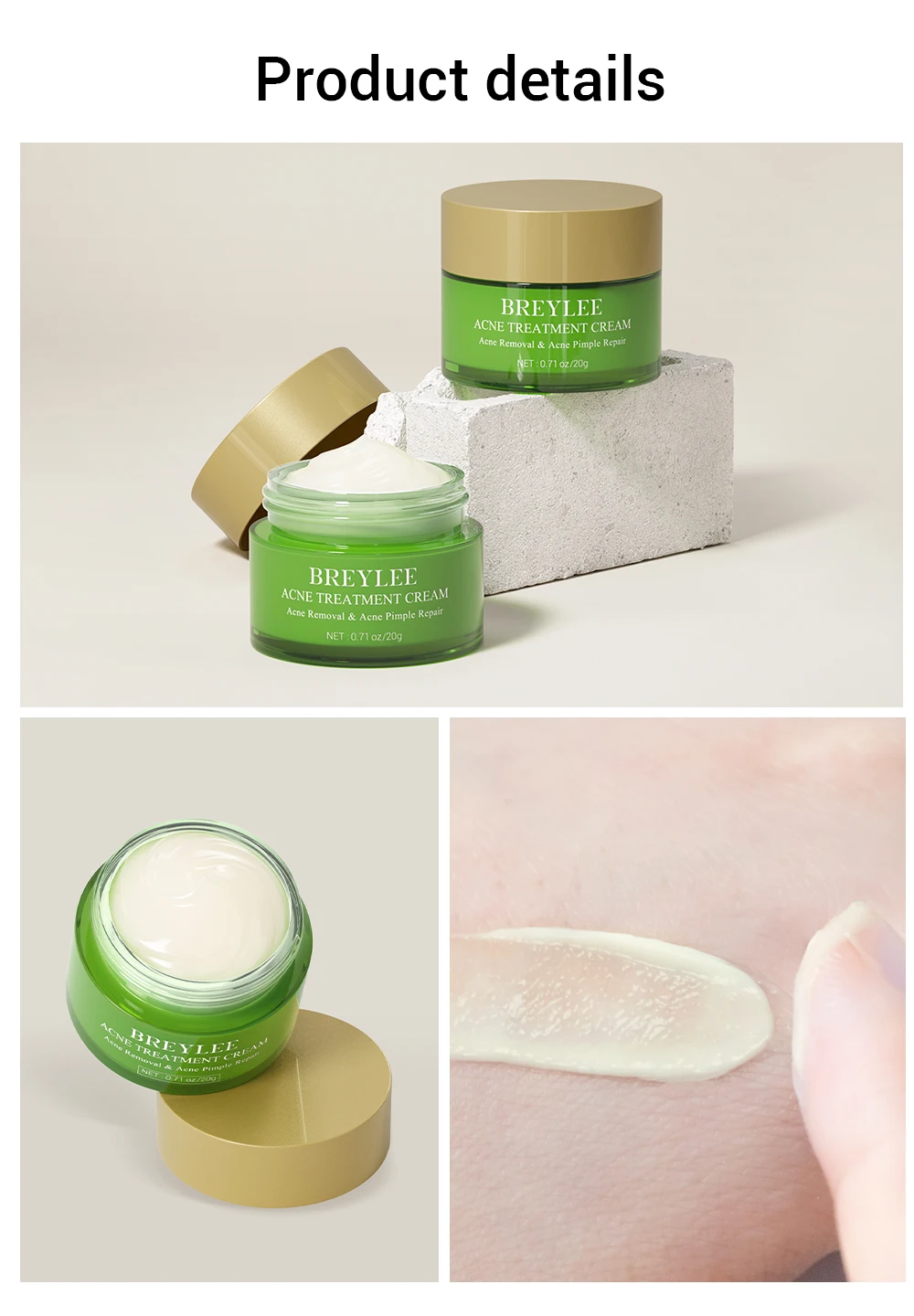 BREYLEE Private Label Tea Tree Oil Dark Spot Removing Acne Pimple Skin Repair Face Cream manufacture