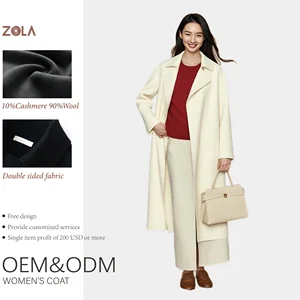 Beige Women's Casual Long Cashmere Coat Breathable Winter Outwear with Belt Closure and Button