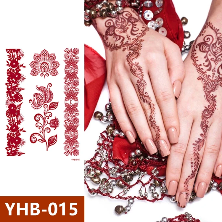 Wholesale stock red henna mehndi flower temporary tattoo stickers tattoo hand stencils