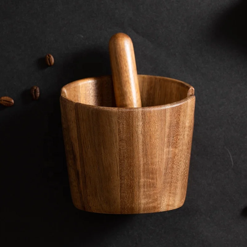Custom logo Coffee Accessories Wood Knock Box Waste Bucket Bar Espresso Grounds Barista
