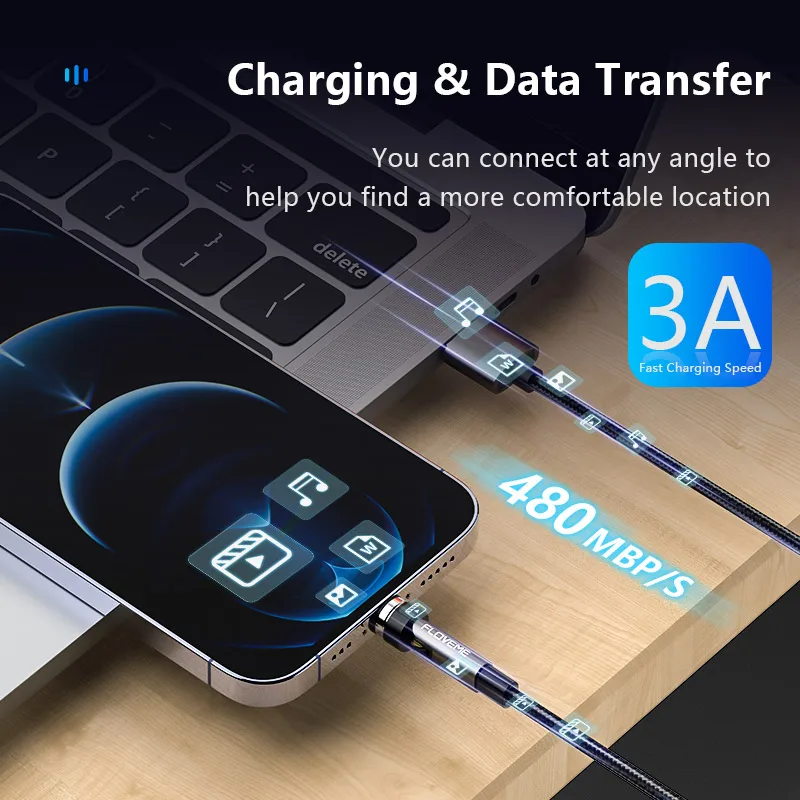 1 Sample OK FLOVEME CE FCC RoHS 540 Magnetic Fast Charging kabel 7-Pin Phone Data Cable for Samsung Custom Accept