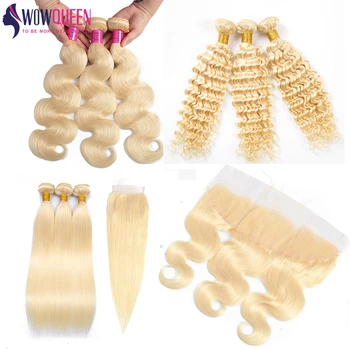 Wholesale 613 Cuticle Aligned Virgin Hair,Russian Blonde Virgin Human Hair Bundles With Closure Free Sample Human Hair Extension