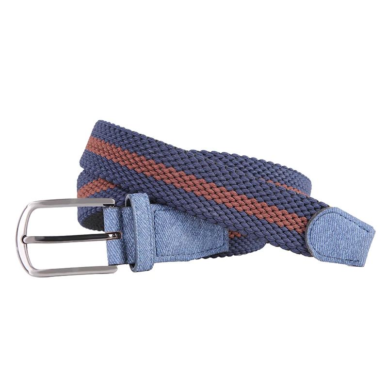 Men Belts Elastic Braided Knitted Belt Casual Woven Stretch Belts with Denim PU Ends